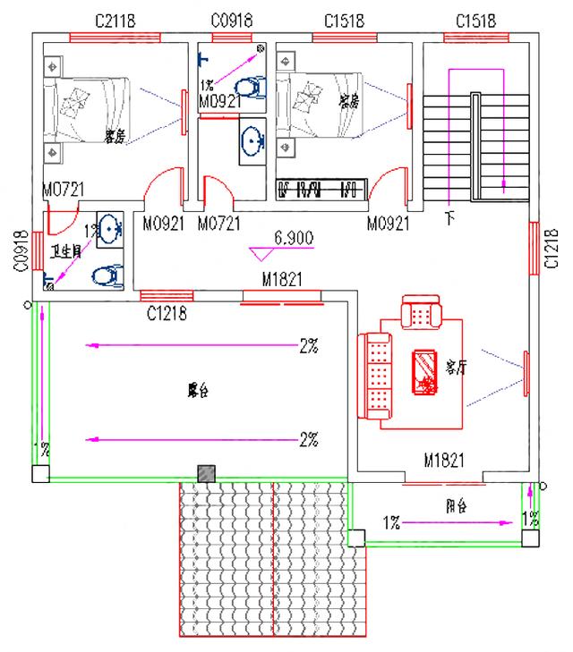 進(jìn)深12×12米 造價(jià)約32萬 帶套間3廳8室三層農(nóng)村自建房設(shè)計(jì)圖（附全套Cad施工圖）