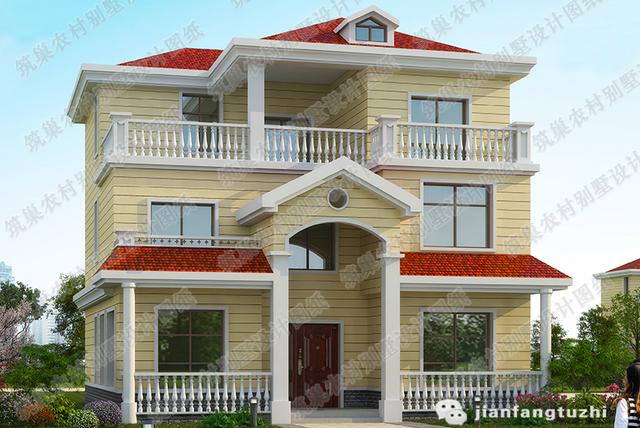 進(jìn)深12×12米 造價(jià)約32萬 帶套間3廳8室三層農(nóng)村自建房設(shè)計(jì)圖（附全套Cad施工圖）