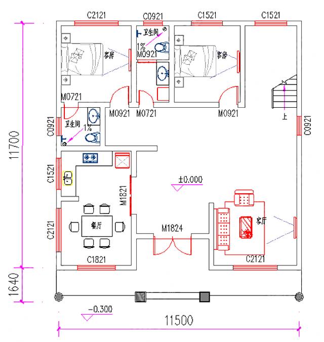 進(jìn)深12×12米 造價(jià)約32萬 帶套間3廳8室三層農(nóng)村自建房設(shè)計(jì)圖（附全套Cad施工圖）