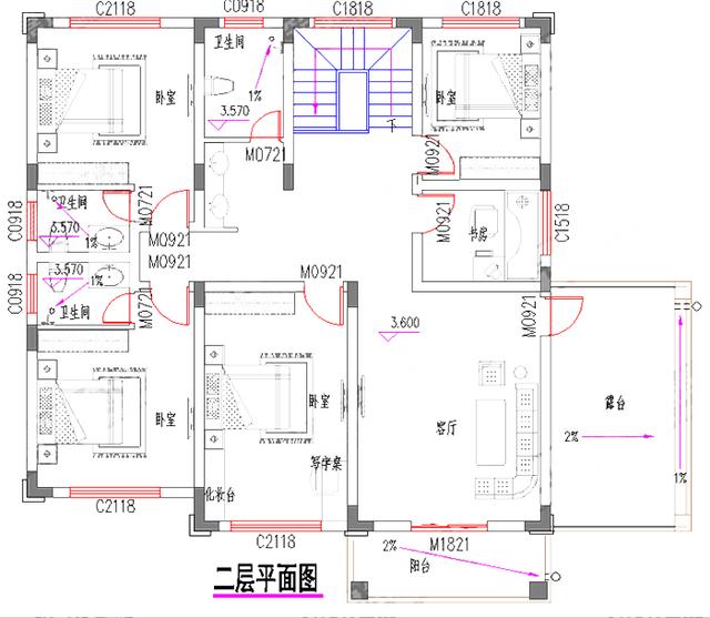 30萬占地160平2廳6室6衛(wèi)帶車庫套間二層農(nóng)村全套別墅施工圖，大氣又適用，你喜歡這款嗎？