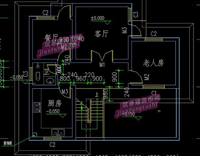 3房3廳的60平方米簡約二層農(nóng)村自建房設(shè)計(jì)圖紙（外樓梯設(shè)計(jì)），房型好看，走動(dòng)也方便