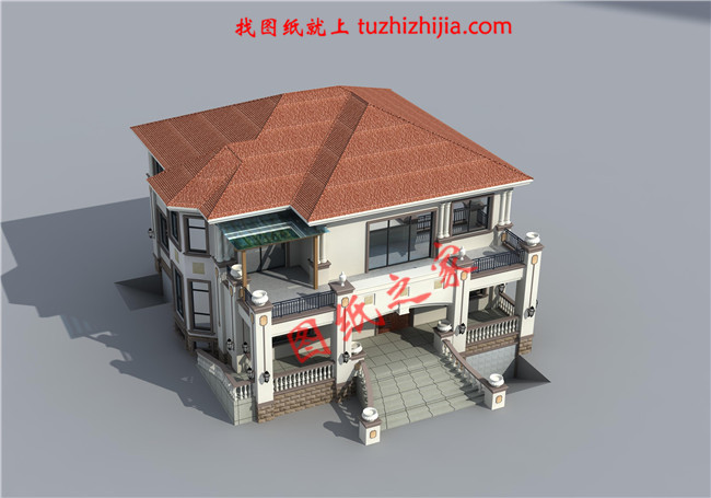 奢華歐式二層樓房設(shè)計(jì)圖，入戶設(shè)有玄關(guān)，一層大窗設(shè)計(jì)