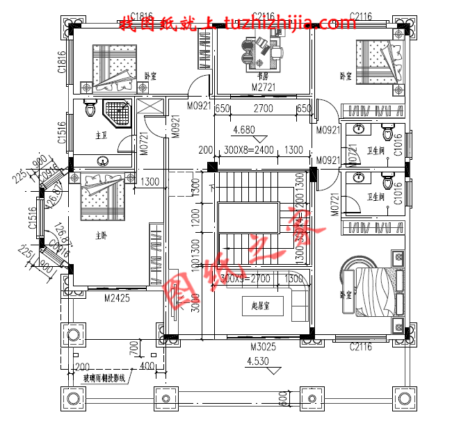 奢華歐式二層樓房設(shè)計(jì)圖，入戶設(shè)有玄關(guān)，一層大窗設(shè)計(jì)