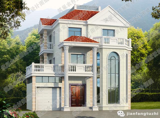 復(fù)式三層帶車庫豪華套間別墅設(shè)計(jì)圖，150㎡2廳8室。