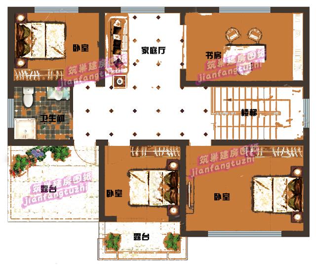 二層鄉(xiāng)村別墅設(shè)計(jì)圖，12x10米，戶型實(shí)用。