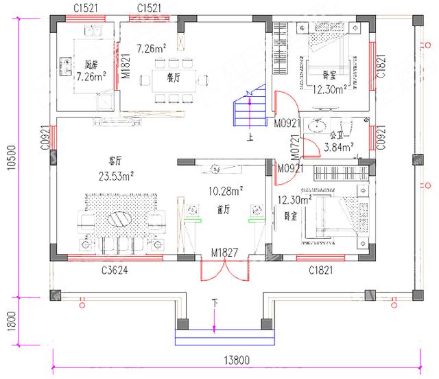 2廳4室二層農(nóng)村自建房，12×9米,造價22萬，帶走廊+休閑廳+豪華套間