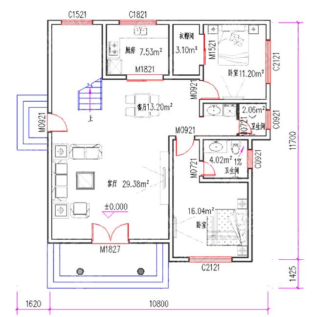 三層農(nóng)村自建房，3廳7室11×12米，帶套房+家庭活動室，簡單大方。