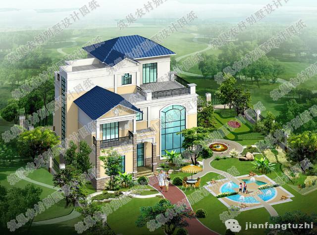 三層別墅設(shè)計(jì)圖，帶神位挑空客廳娛樂室影音室，精美闊氣，主體40萬！