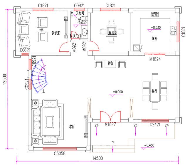 三層別墅設(shè)計(jì)圖，帶神位挑空客廳娛樂室影音室，精美闊氣，主體40萬！