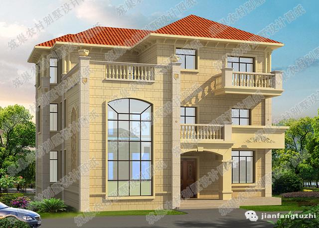 三層別墅設(shè)計(jì)圖，帶神位挑空客廳娛樂室影音室，精美闊氣，主體40萬！