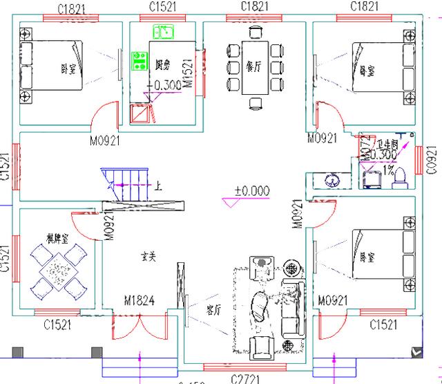 三層農(nóng)村自建房設(shè)計(jì)圖，3廳11室，帶棋牌室書房套房。