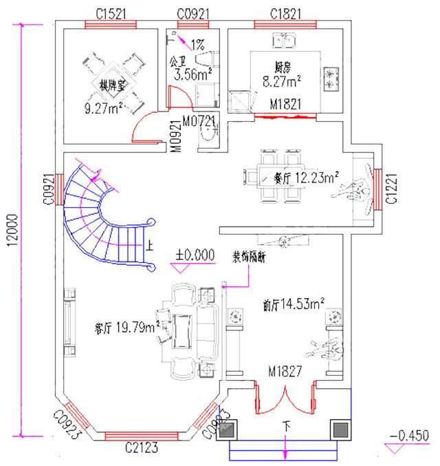 復(fù)式三層別墅設(shè)計(jì)圖，占地100㎡，2廳5臥帶棋牌室休閑廳，結(jié)構(gòu)設(shè)計(jì)獨(dú)特新穎。