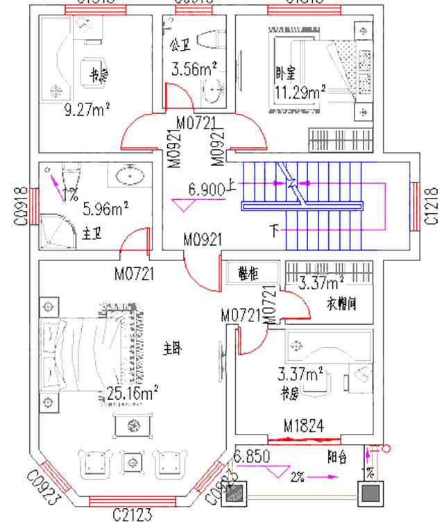 復(fù)式三層別墅設(shè)計(jì)圖，占地100㎡，2廳5臥帶棋牌室休閑廳，結(jié)構(gòu)設(shè)計(jì)獨(dú)特新穎。