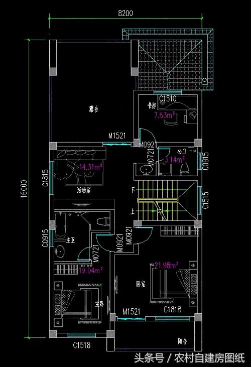 二層半農(nóng)村自建房，8X16米，帶車庫布局好，又舒適實用有面子。