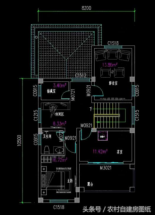 二層半農(nóng)村自建房，8X16米，帶車庫布局好，又舒適實用有面子。