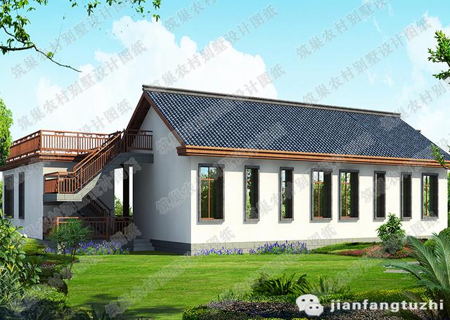 一層中式別墅設(shè)計圖，210平方米帶豪華套房，造價20萬。