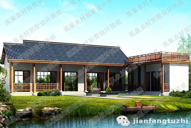 一層中式別墅設(shè)計圖，210平方米帶豪華套房，造價20萬。