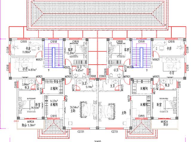 二層雙拼自建房，26×19米，造價(jià)110玩，帶地下室+堂屋+柴房+套房。