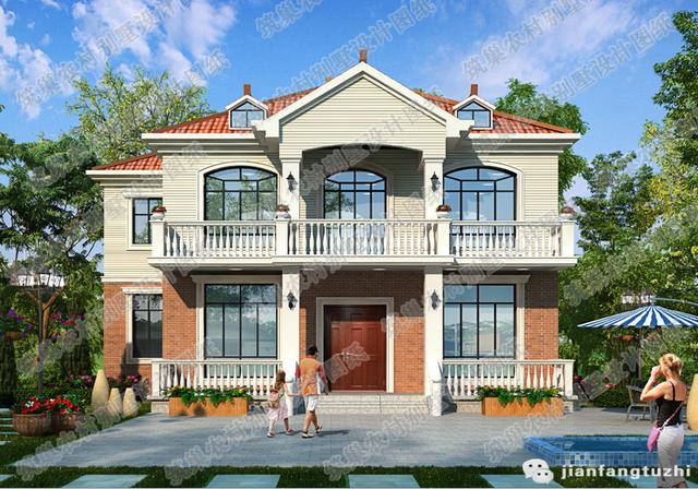 二層中式農(nóng)村自建房，2廳5臥，21×18帶內(nèi)院燒火房娛樂室，造價50萬。