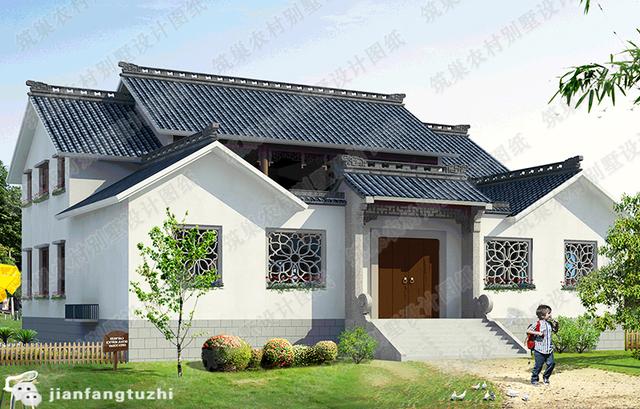 二層中式農(nóng)村自建房，2廳5臥，21×18帶內(nèi)院燒火房娛樂室，造價50萬。