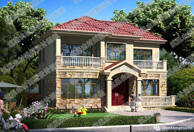 二層中式農(nóng)村自建房，2廳5臥，21×18帶內(nèi)院燒火房娛樂室，造價50萬。