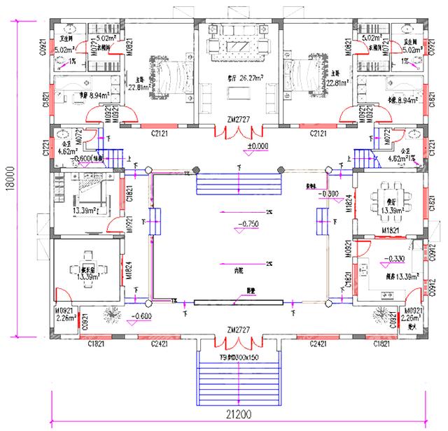 二層中式農(nóng)村自建房，2廳5臥，21×18帶內(nèi)院燒火房娛樂室，造價50萬。