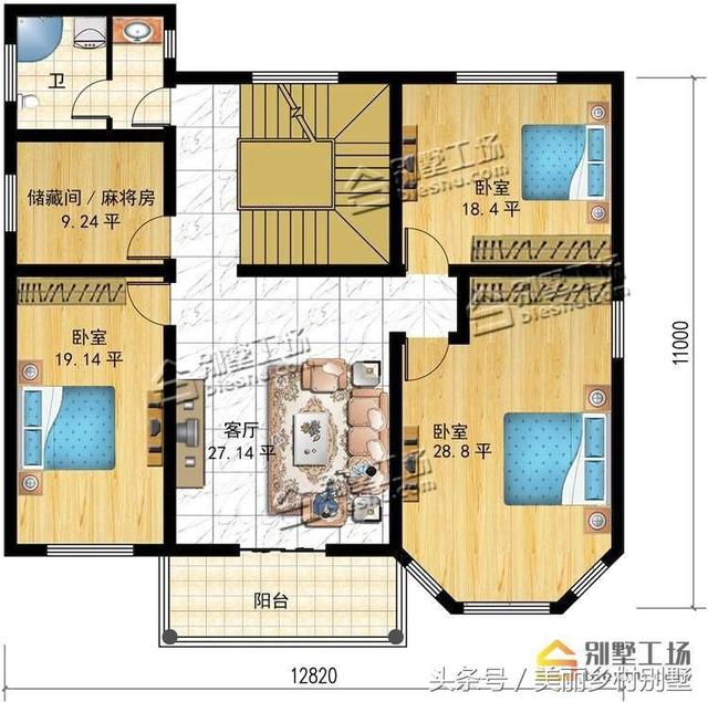 農(nóng)村三層別墅，帶堂屋，12.82X12.4m造價(jià)27萬(wàn)，外觀經(jīng)典大氣。