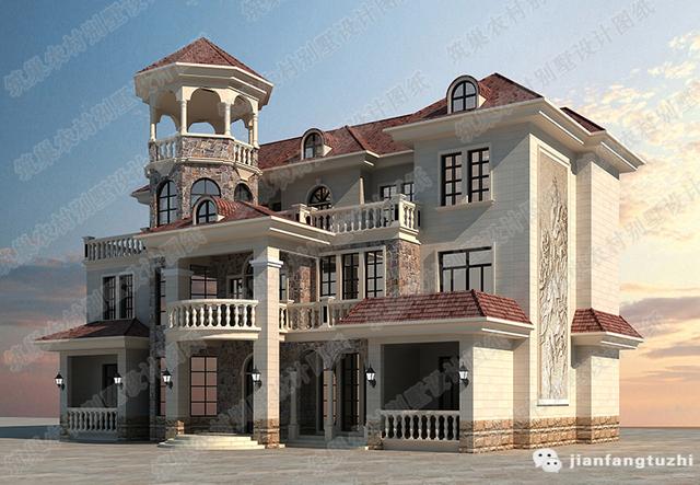 三層復(fù)式農(nóng)村設(shè)計(jì)別墅圖，1廳13室，14*15米，造價50萬，旋轉(zhuǎn)樓梯+茶室+豪華房。