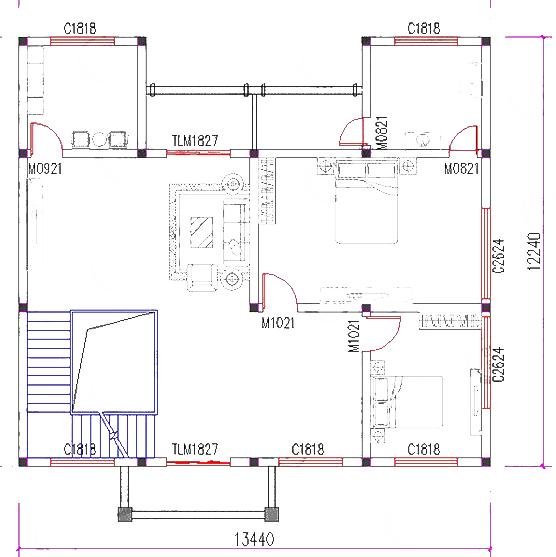 三層帶閣樓層別墅設(shè)計(jì)圖，4廳6室，13×12米，造價50萬。