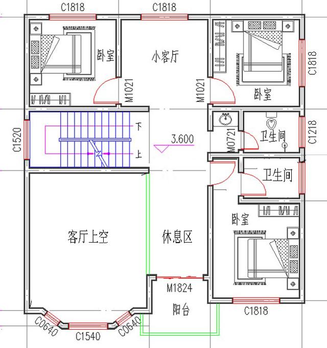 二層農(nóng)村自建房，11×12米，2廳5臥，挑空客廳+休息區(qū)+套房，造價(jià)20萬