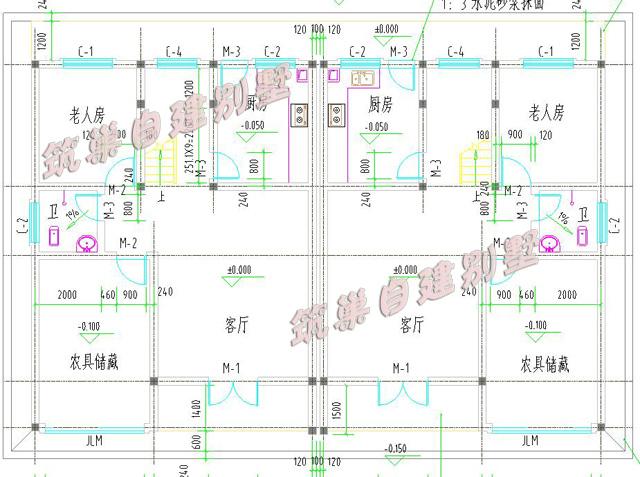 簡約二層農(nóng)村雙拼別墅設(shè)計圖，17*11米，帶老人房，造價40萬