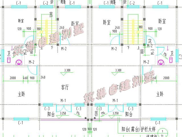 簡約二層農(nóng)村雙拼別墅設(shè)計圖，17*11米，帶老人房，造價40萬