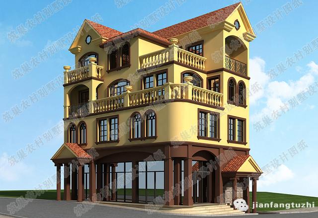 四層帶商鋪多功能別墅設(shè)計(jì)圖，占地100平方米，豪華大氣，造價(jià)40萬。