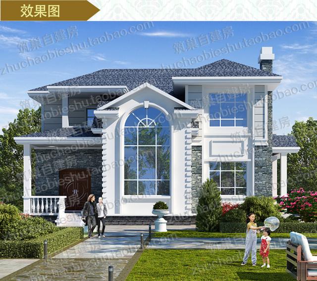 二層別墅設(shè)計(jì)圖，1廳5臥，造價(jià)30萬(wàn)，挑空客廳+套房。