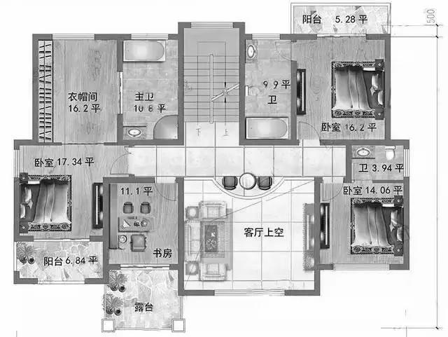 2廳6臥三層別墅設計圖，帶健身廳+豪華套房，造價35萬。