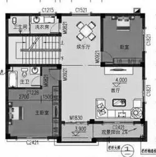 3廳5臥三層農(nóng)村別墅設(shè)計(jì)圖，11×10米，造價(jià)25萬(wàn)，涼亭+娛樂(lè)廳+觀景陽(yáng)臺(tái)。