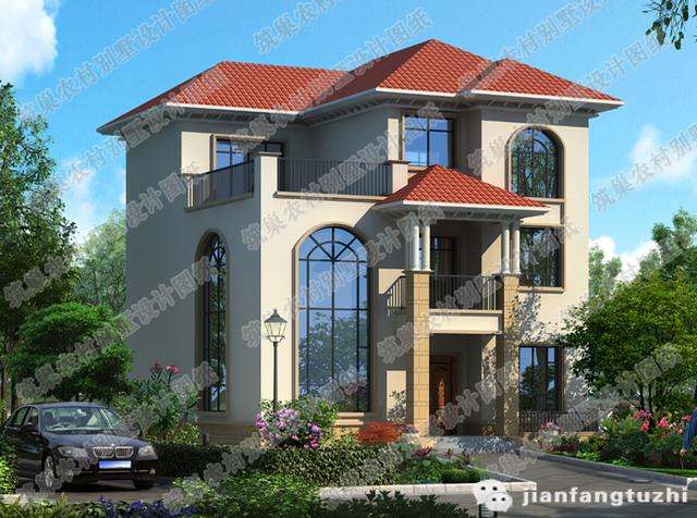 11×11米三層別墅設(shè)計(jì)圖，2廳8臥，造價(jià)40萬，挑空客廳+休息廳+套房