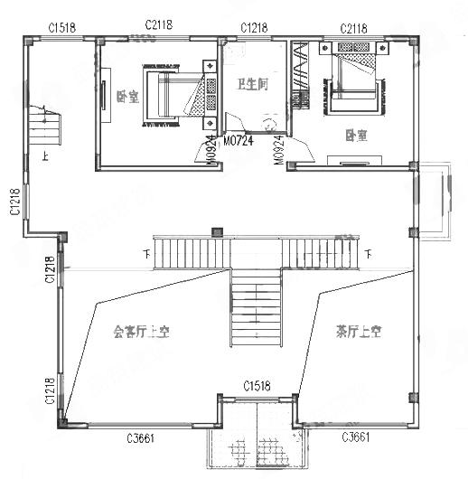 14×14米復(fù)式三層私家別墅設(shè)計圖，2廳4臥，帶奢華套房+雙落地窗，造價43萬