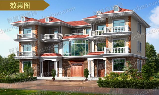 三層奢華雙拼聯(lián)排兄弟別墅設(shè)計(jì)圖，24×14米，單戶有3廳5臥，造價(jià)80萬