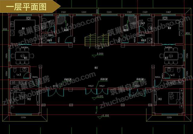 三層奢華雙拼聯(lián)排兄弟別墅設(shè)計(jì)圖，24×14米，單戶有3廳5臥，造價(jià)80萬