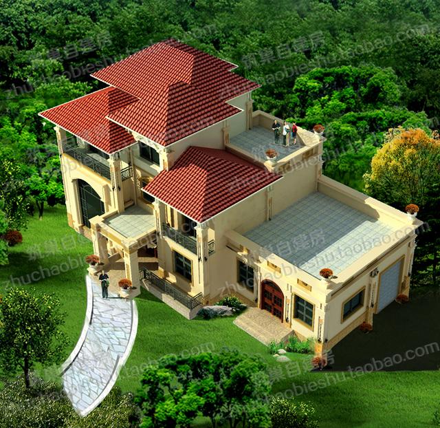 3廳5臥三層別墅設(shè)計(jì)圖，占地150㎡，挑空客廳+車庫(kù)+棋牌房+天面花園，造價(jià)50萬(wàn)