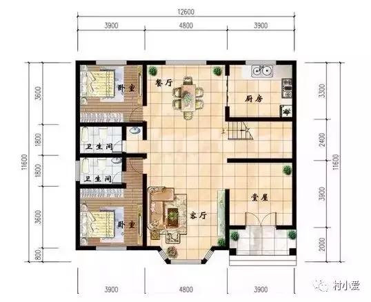 挑空+大落地窗別墅設(shè)計(jì)圖，12.6X11.6米，外觀造型時(shí)尚美觀，讓人居住更舒心