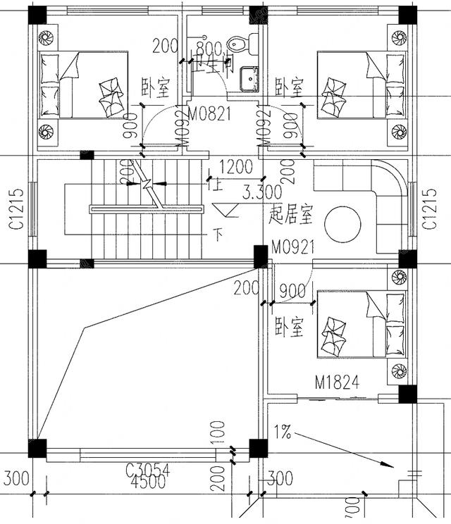 小戶型三層自建房設(shè)計(jì)圖，3廳7臥帶挑空客廳，色調(diào)協(xié)調(diào)，精致小巧