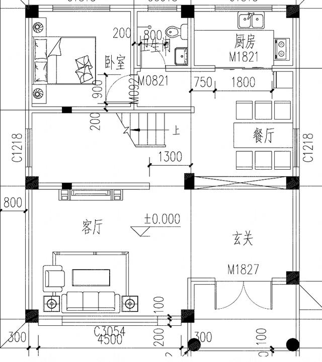 小戶型三層自建房設(shè)計(jì)圖，3廳7臥帶挑空客廳，色調(diào)協(xié)調(diào)，精致小巧