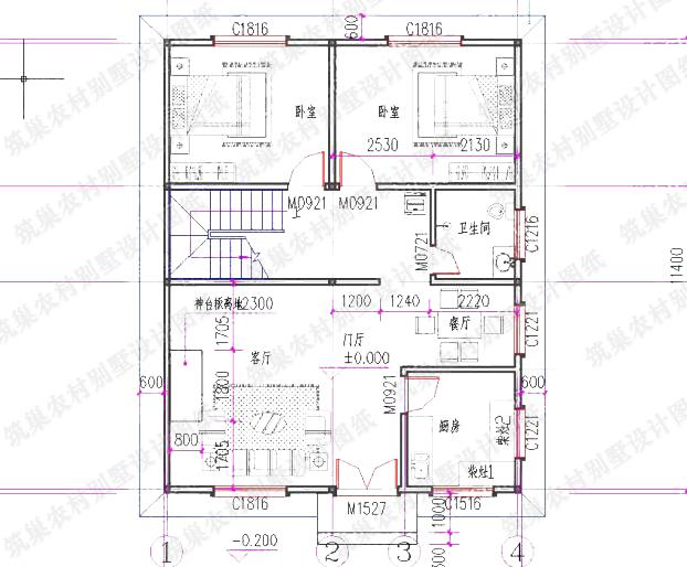 實(shí)用型二層平屋頂簡單農(nóng)村自建房全套設(shè)計(jì)圖紙，100平方米1廳5臥，施工簡單，戶型簡約