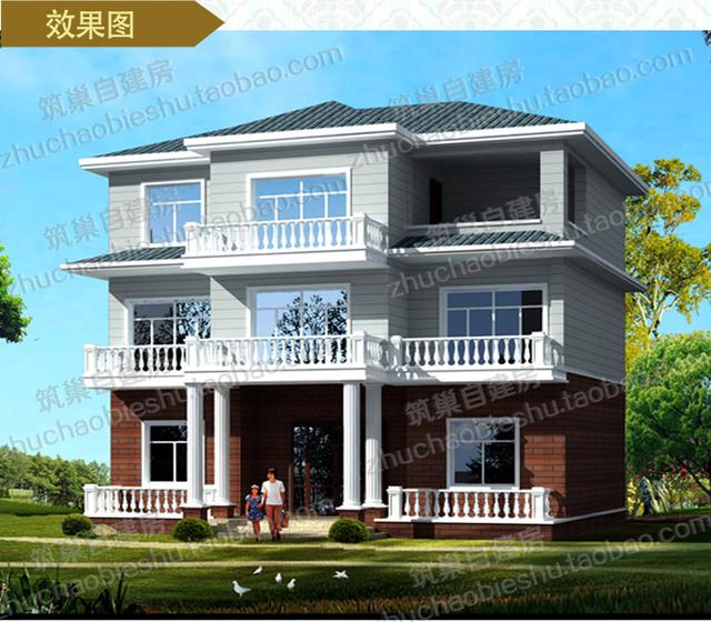 3廳6臥帶老人房+主臥套房+多陽臺三層自建房設(shè)計(jì)圖，30萬占地140㎡