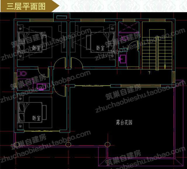 三層別墅圖紙，12×12米2廳5臥，造價(jià)30萬(wàn)，挑空客廳+車庫(kù)+露臺(tái)花園