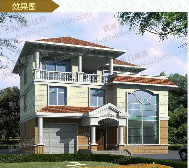 三層別墅圖紙，12×12米2廳5臥，造價(jià)30萬(wàn)，挑空客廳+車庫(kù)+露臺(tái)花園