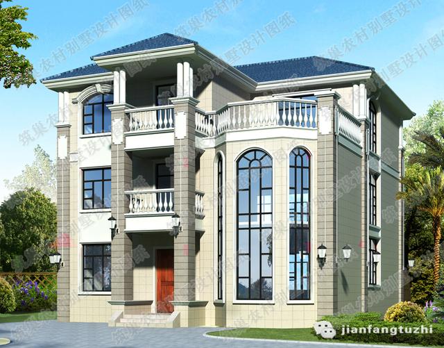 最新三層別墅設計圖，2廳7臥，落地窗+娛樂房+挑空客廳，造價50萬以內(nèi)，漂亮、美觀、實用