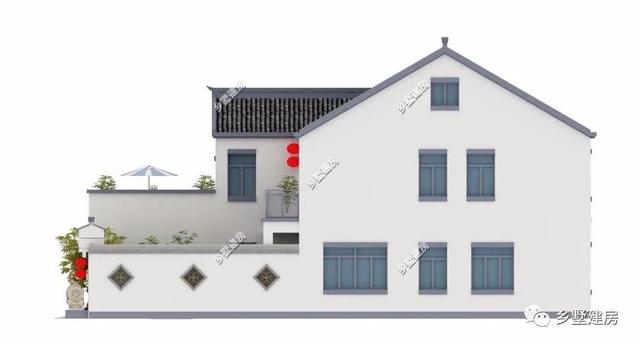 360平農(nóng)村四合院別墅設(shè)計圖，黛瓦白墻，簡約大方，還有陽光房+健身房